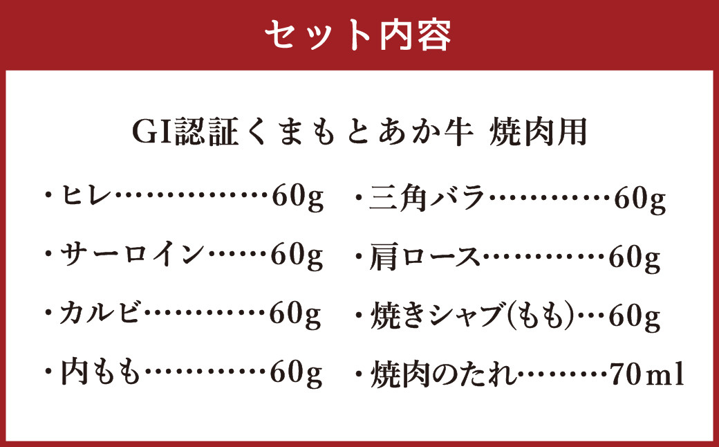 【2022年12月上旬発送開始】 GI認証 くまもと あか牛 7種 焼肉 食べ比べ 盛合せ 計420g G-100