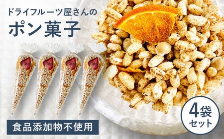 ドライフルーツ屋さんのポン菓子 (ドライフルーツ入り) 4袋セット 糸島市 / 110west.inc 【いとしまごころ】 ドライフルーツ ポン菓子 [ASC008] ドライフルーツ ポン菓子 ぽん菓子 麦 玄米 駄菓子 米菓 セット 無農薬米