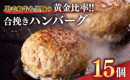 1526 黒毛和牛 & 黒豚 の 黄金比率 ！！ 合挽き ハンバーグ 15個 KN041-007 肉 豚肉 牛肉 冷凍