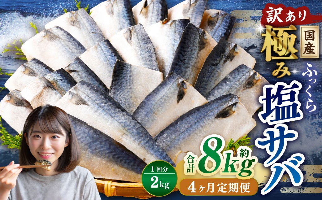 
            【4ヶ月定期便】【訳あり】国産 ふっくら 極み塩サバ 計約2kg ／ 1切れ 塩サバ 塩さば 塩鯖 さば サバ 鯖 魚
          