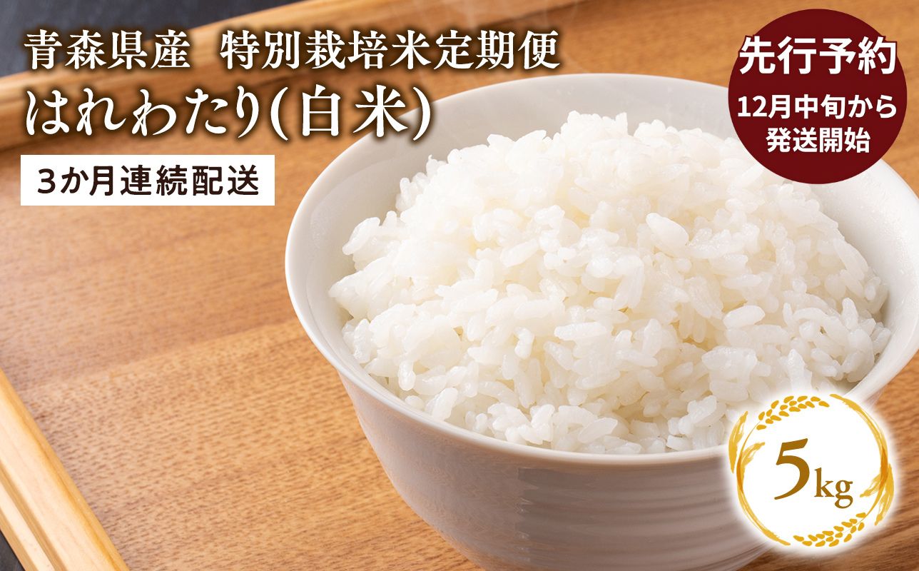 【寄附金額を見直しました】≪令和8年産 先行予約≫12月中旬よりお届け! 【3カ月定期便】特別栽培米 はれわたり白米5kg×3回【青森県 平川市】先行予約 米 お米 玄米 青森県産 産地直送 おにぎり 朝ご飯 冷めてもおいしい ご飯  コメ こめ 白米 ごはん ブランド米 特A 特A米 お取り寄せ グルメ