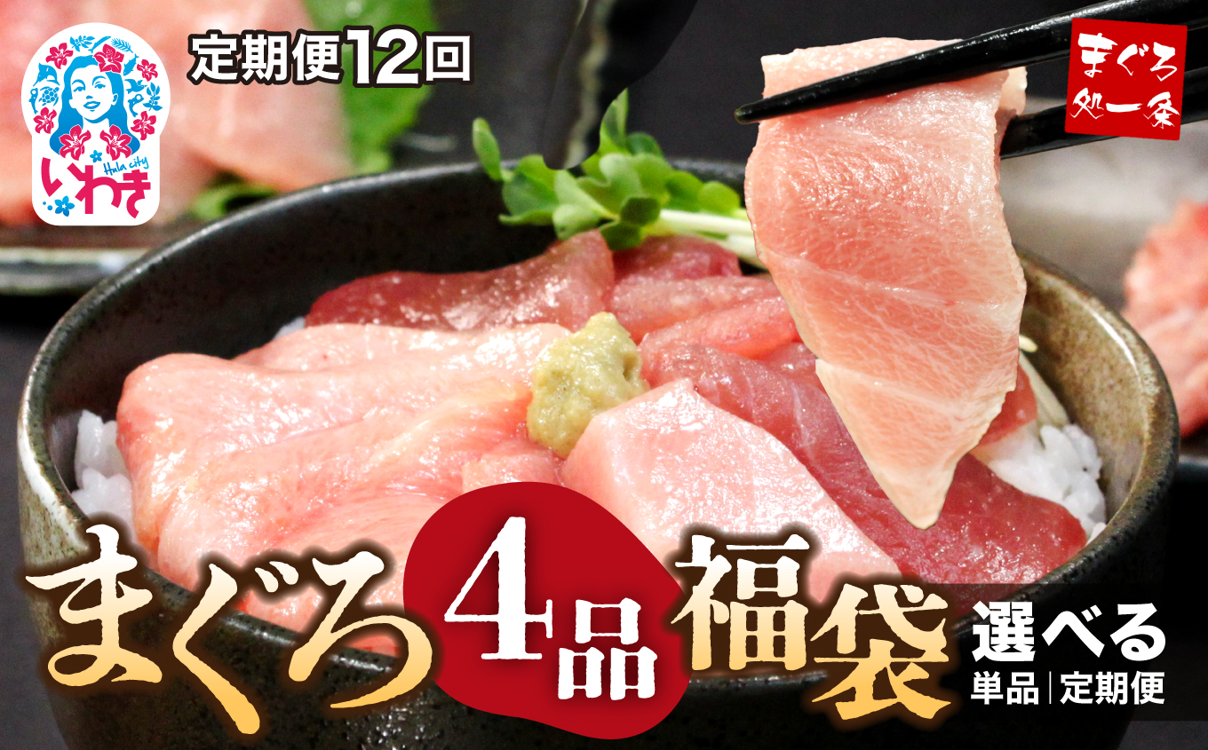 【定期便/計12回】まぐろ4品福袋【DG003-t12】|いわき市 ふるさと納税 株式会社東日本貿易 まぐろ 4品 福袋 選べる 回数 定期便 本マグロ 大トロ ＆ 中トロ ネギトロ づけ  中とろ 海鮮丼 や 手巻き寿し