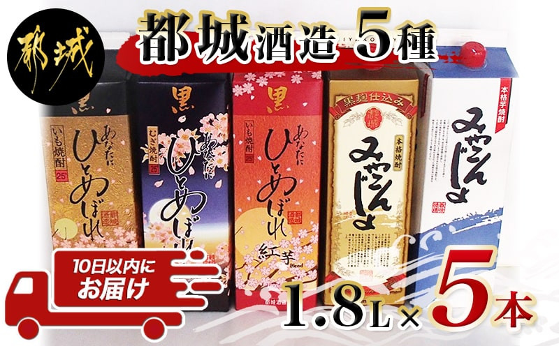 
都城酒造の5種飲み比べセット ≪みやこんじょ特急便≫_22-2201_(都城市) あなたにひとめぼれ黒 あなたにひとめぼれ黒麦 あなたにひとめぼれ黒紅芋Blend みやこんじょ 25度 20度
