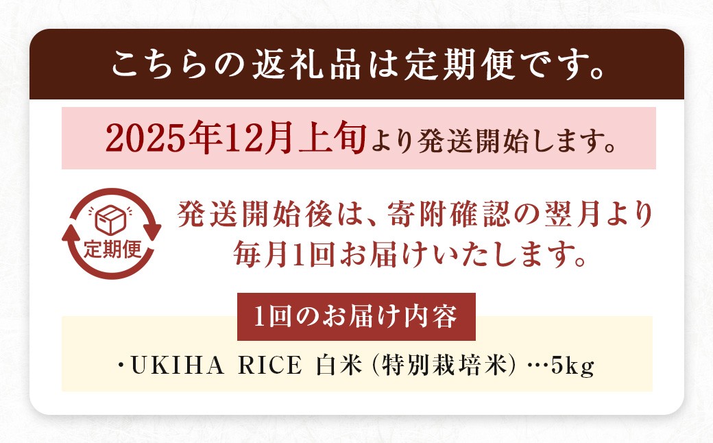 【6ヶ月定期便】 みずほファーム UKIHA RICE 白米 5kg✕6回 （特別栽培米）
