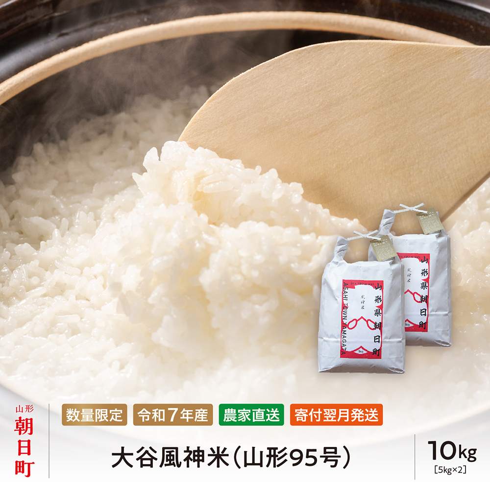 新米 大谷風神米（山形95号） 令和7年産 10kg （5kg・2袋） 山形県 朝日町産 2025年産 精米 こめ コメ