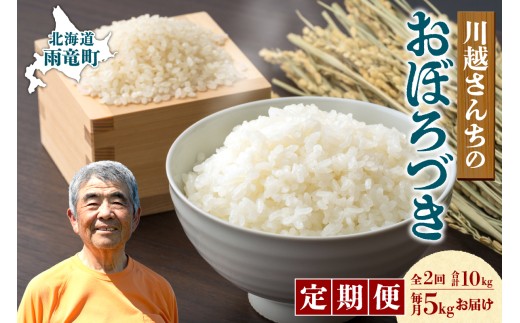 【定期便全2回】令和7年産 川越さんちの おぼろづき　5kg（5kg×1袋）毎月1回お届け 雨竜産 おぼろづき 精米 定期便 5kg お米 おにぎり お弁当 お取り寄せ 北海道 雨竜町