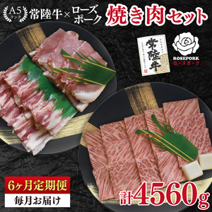 【6ヶ月定期便】【常陸牛 A5ランク・ローズポーク焼肉セット】常陸牛カルビ360ｇ＋ローズポーク400ｇ（ロース200ｇ・ばら200ｇ）（EK-48_2）