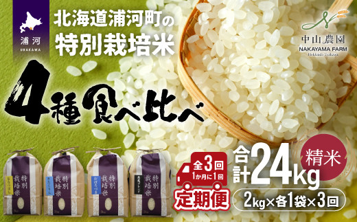 
北海道浦河町の特別栽培米「4種味比べセット定期便」(全3回)[37-1360]
