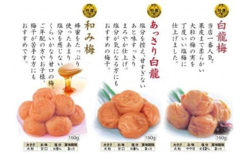 自家梅園産　完熟南高梅詰合せ「毎日梅ようび」（160g×6パック）　yokosho007A