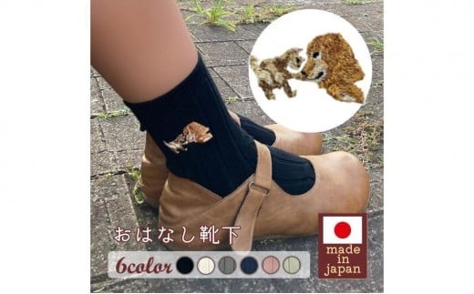 おはなし靴下 ギフトボックス イヌとネコ レディース グリーン