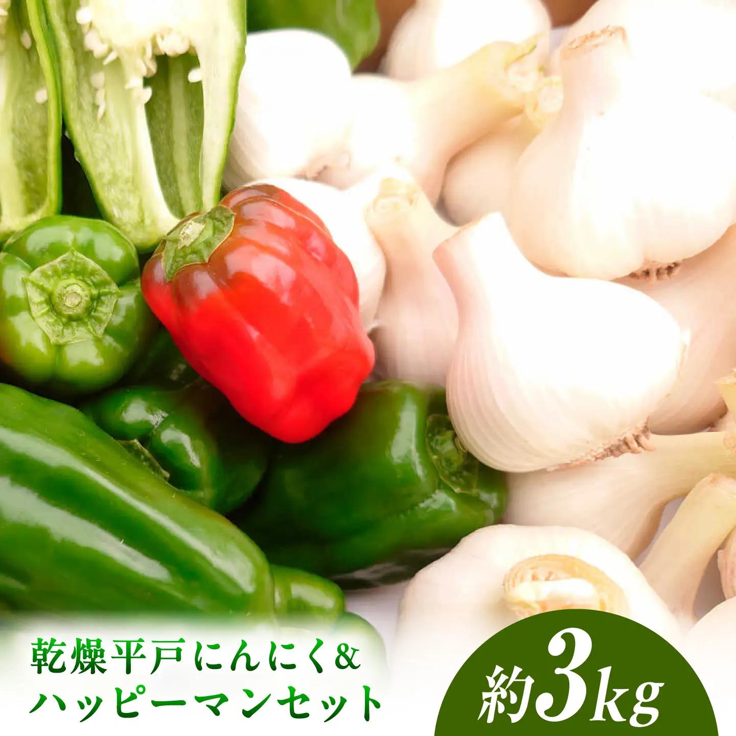 【先行予約】平戸にんにく＆ハッピーマンセット 約3kg〈2026年10月-11月末頃発送〉 ニンニク 自然乾燥平戸にんにく ピーマン 野菜 やさい おかず 副菜 お弁当 新鮮 おいしい 採れたて 国産 訳あり 高知県 土佐市【株式会社植田ファーム】[BQAT010]