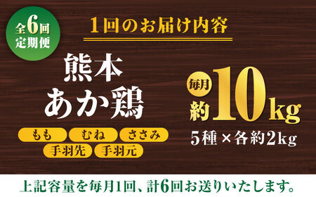 【6回定期便】肥後のうまか 赤鶏  5種食べ比べセット（モモ ささみ ムネ 手羽先 手羽元）各2kg【山内飼料 株式会社 熊本営業所】 鶏肉 銘柄鶏  ささみ ササミ 鶏肉 赤鶏 熊本県  [ZAB0