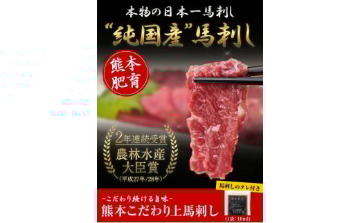 馬刺し 上赤身 ブロック 国産 熊本肥育 冷凍 生食用 たれ付き(10ml×9袋) 100g×9セット 肉 期間限定 絶品 牛肉よりヘルシー 馬肉 予約 平成27年28年 農林水産大臣賞受賞 熊本県山