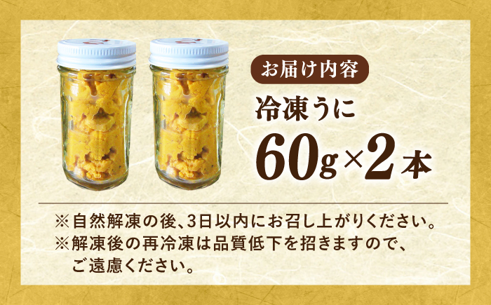 壱岐産 冷凍 生うに 60g×2本《壱岐市》【馬渡水産】 生ウニ うに ウニ 雲丹 紫うに ムラサキウニ 海鮮 希少 冷凍配送 [JAQ012]
