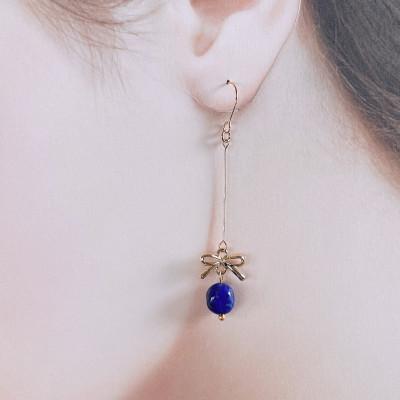 ふるさと納税 長岡京市 Agaroハンドメイド誕生石のピアス&ネックレス(ラピスラズリ) おまかせデザイン2点SET |  | 02