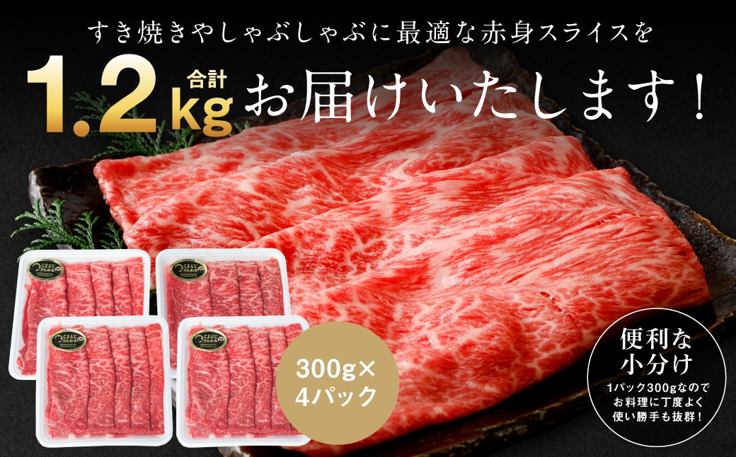 くまもと 黒毛和牛 赤身 スライス 合計1.2kg （300g×4）