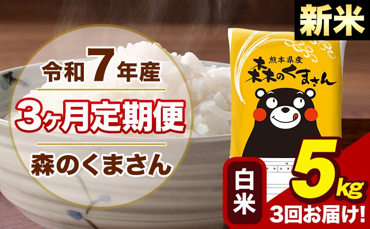
            【3ヶ月定期便】令和7年産 新米 森のくまさん 白米 5kg 5kg×1袋 計3回お届け《1月から出荷開始》お米 こめ 熊本県産 ご飯 備蓄
          