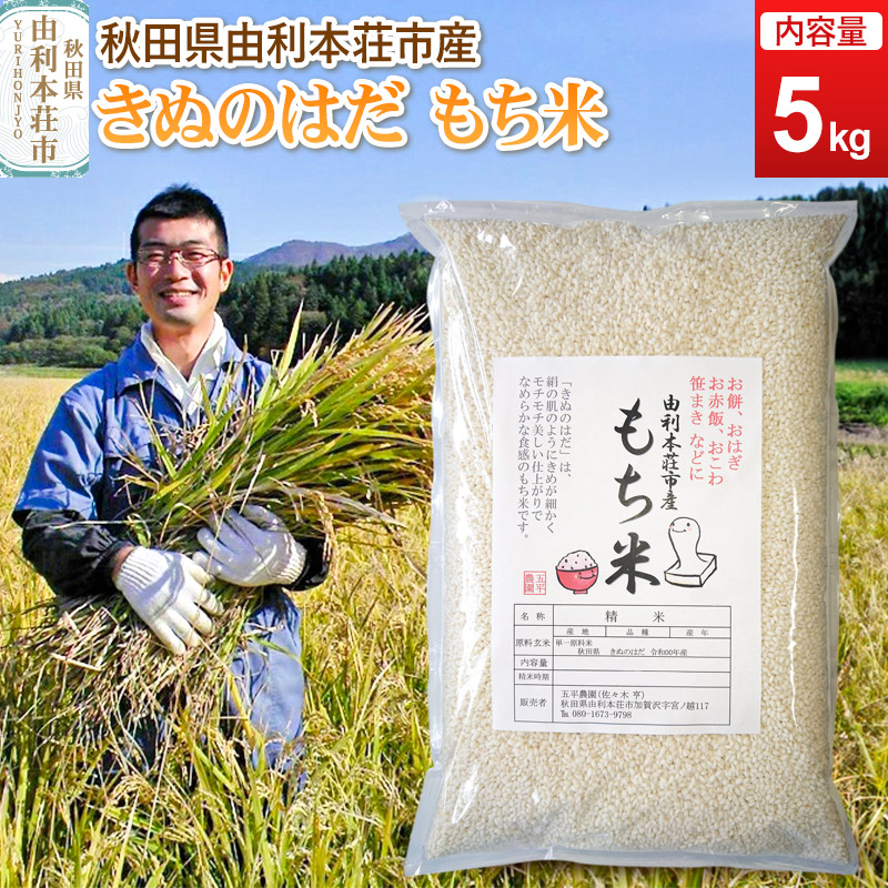 《予約受付》令和7年産【もち米】 5kg 秋田県由利本荘市産 きぬのはだ 精米 5kg