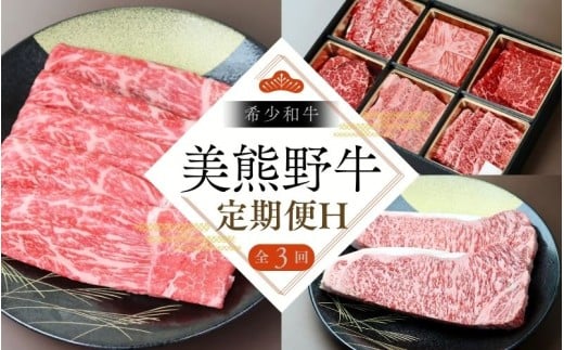 【全3回】美熊野牛 定期便H ＜すき焼きしゃぶしゃぶ用ロース＆赤身モモ肉 800g・サーロインステーキ 300g×2枚・焼肉用6種食べ比べ 500ｇ＞【okad-tkb0018】