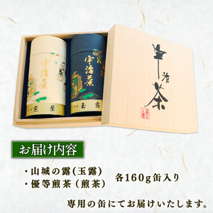 宇治茶 2種 詰合せ 各160g 2缶 山城の露 玉露 優等煎茶 煎茶 お茶 茶葉 茶 緑茶 日本茶 飲料 セット 飲み比べ 贈答 ギフト 京都 山城
