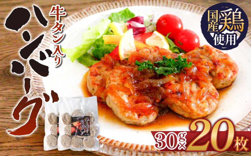 
                  牛タン入り ハンバーグ 【 30g × 20枚 】 鶏肉 肉 国産 牛タン入 冷凍  おかず お弁当 お手軽 簡単調理 宮城県 石巻市 宮城 石巻
                