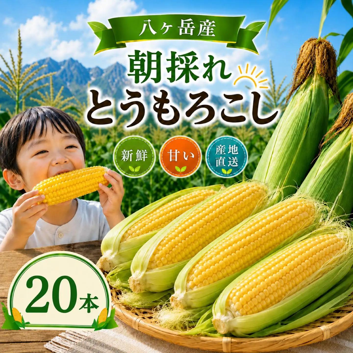 八ヶ岳産 朝採れ とうもろこし 20本 【2026年7月下旬～発送】| イケブチ農園