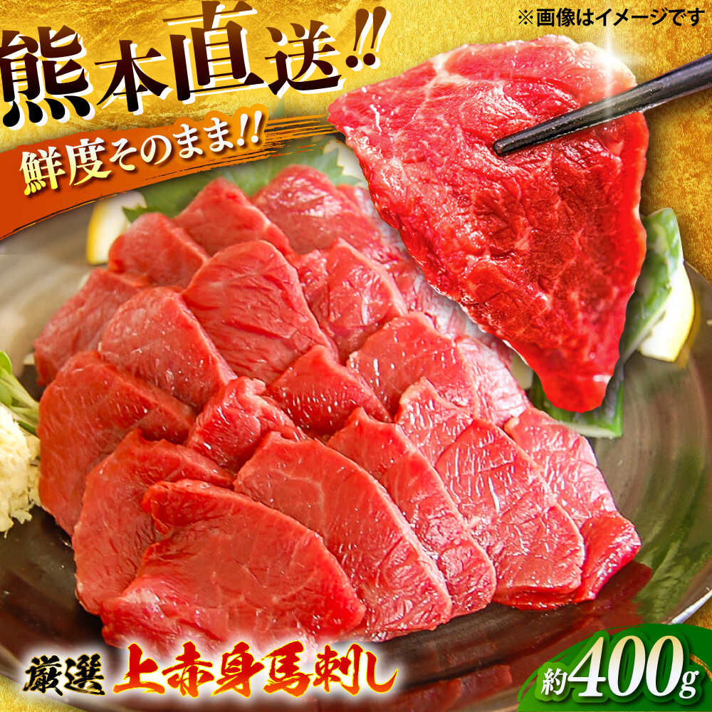 【ふるさと納税】厳選上赤身馬刺し 約400g 醤油 生姜付き 馬肉 馬刺し 厳選 上赤身 赤身 400グラム 4人前 熊本県 特産品 熊本 送料無料 冷凍 専用醤油付き 薬味付き 生姜 専用タレ付き ブロック 産地直送【有限会社菊陽食肉センター】[BHAC004]