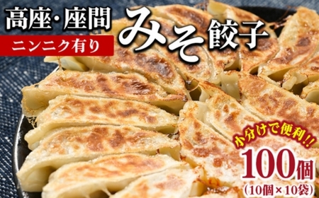 高座・座間みそ餃子（ニンニク有り）100個（10個×10袋）｜ぎょうざ ギョウザ 味噌 おつまみ おかず 惣菜 簡単調理 中華 グルメ お取り寄せ 冷凍 小分け