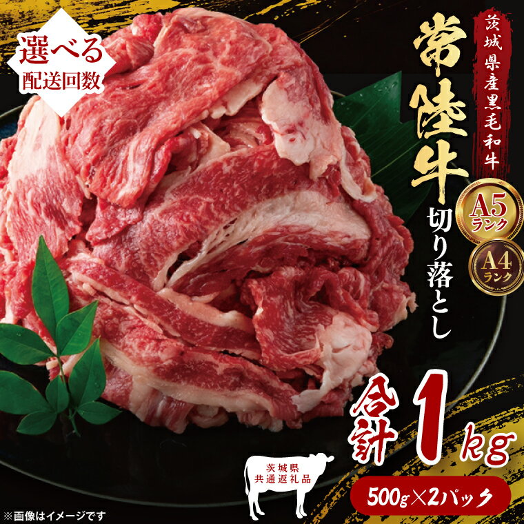 【ふるさと納税】【茨城県共通返礼品】【選べる定期便回数】常陸牛切り落とし1kg（500g×2）｜ブランド牛 銘柄牛 和牛 黒毛和牛 国産 A5・A4ランク 等級 お肉 牛肉 牛丼 すき焼き 炒め物 小分け 茨城県 大子町（DD010）
