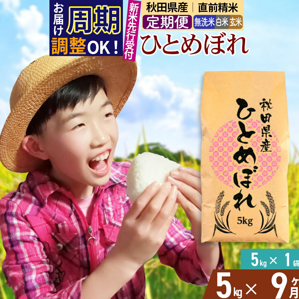 【ふるさと納税】《予約受付》《定期便9ヶ月》令和7年産【無洗米／白米／玄米】通算5回 特A 秋田県産ひとめぼれ 5kg (5kg×1袋)×9回 お届け周期調整 隔月もOK【2025年11月中出荷予定】