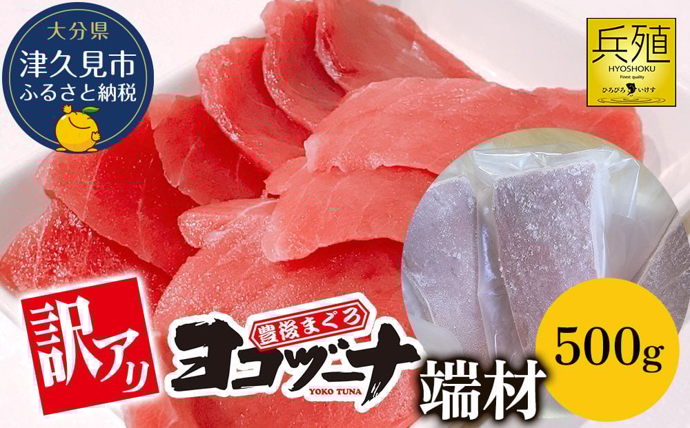 
                  豊後まぐろ ヨコヅーナ 訳あり 端材 500g 　本鮪 本マグロ かま 海鮮丼 希少部位 カマトロ 刺し身 BBQ 塩焼き 煮つけ 冷凍 漬け丼 大分県産 九州産 津久見市 国産
                