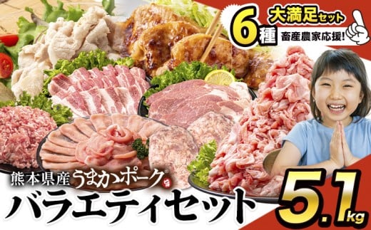 豚肉 うまか ポーク バラエティ セット 豚肉 しゃぶしゃぶ 切り落とし 豚ロース バラ 豚バラ スライス 【大満足セット】約5.1kg  以上 定期便 真空 お楽しみセット 不揃い 数量限定 簡易包装 冷凍配送 小分け 《9月上旬-9月末頃出荷》 豚肉