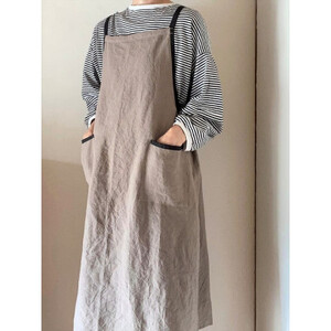 つぼみエプロン　モカ（リネン） 35-041