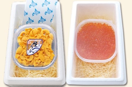 エゾバフンウニ塩水パック150g×1P、いくら醤油漬(鱒卵)150g×1P[11月下旬以降発送] E-40016