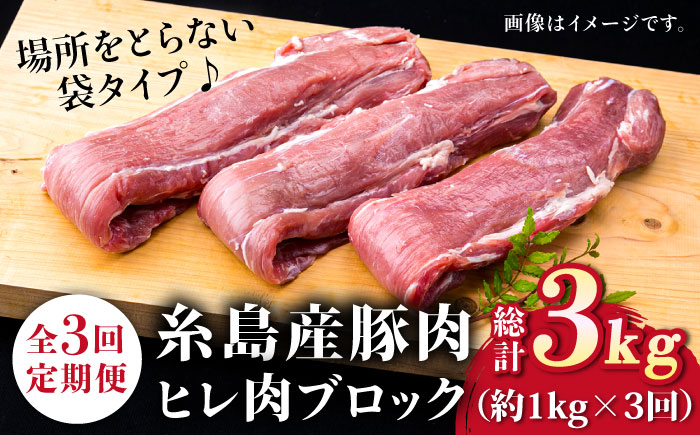 【全3回定期便】糸島産豚肉 ヒレ肉 ブロック 1kg （1本350g前後×3本）《糸島》【糸島ミートデリ工房】 [ACA233]