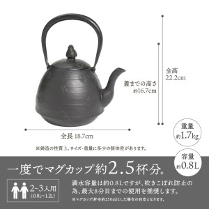 南部鉄器 鉄瓶 南部型南極 0.8L 【村上怜 作】 IH調理器 伝統工芸品 やかん ケトル キッチン用品 食器 日用品 雑貨[Y0053]