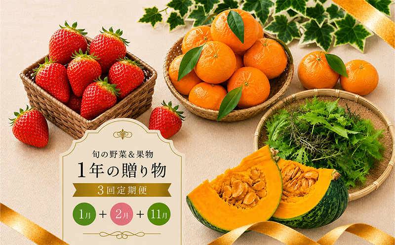 定期便 3回 いちご 苺 みかん 野菜 セット 小原紅早生 さぬき姫 旬 季節 秋 果物 フルーツ 旬 旬のフルーツ 贈答用 ギフト プレゼント 香川県 丸亀市 さぬき姫&有機野菜セット&小原紅早生（