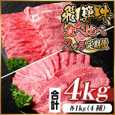 【ふるさと納税】【毎月定期便】飛騨牛 2種食べ比べ定期便 計4kg全2回【配送不可地域：離島】【4058459】
