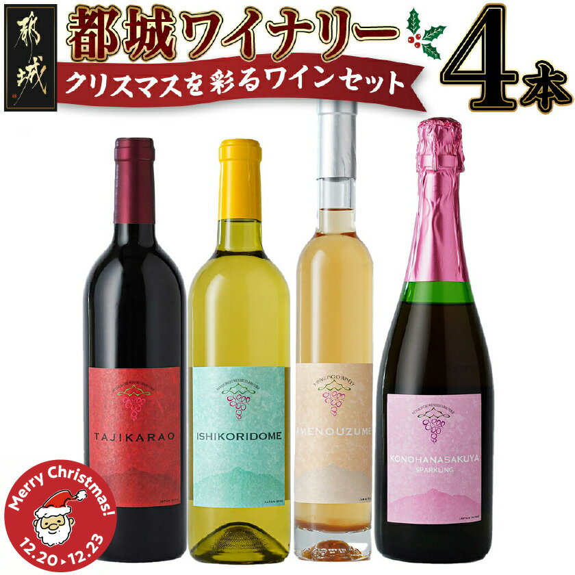 【ふるさと納税】【☆クリスマス☆】都城ワイナリー☆クリスマスを彩る4本ワインセット≪12月20日〜23日お届け≫ - 都城産ワイン 赤 白 ロゼ フルボディ 辛口 甘口 やや甘口 スパークリング クリスマス 送料無料 AF-3501-OJX 【宮崎県都城市は2年連続ふるさと納税日本一！】