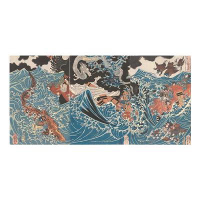 ふるさと納税 名古屋市 オリジナル【レプリカ浮世絵(3枚絵)歌川国芳作「肥後国水俣の海上にて為朝難風に遇う」】