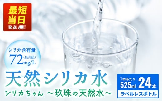天然 シリカ 水 525ml × 24本 ＜シリカちゃん〜玖珠の天然水〜＞ ラベルレス 天然水 シリカ水 ミネラルウォーター 大分県 国産 天然シリカ 水 シリカ水 ミネラルウォーター 国産 保存可能 水 ペットボトル 長期保存水 備蓄水 備蓄用 非常災害備蓄用 災害 避難用品 防災 SDGs 非加熱 フィルター殺菌