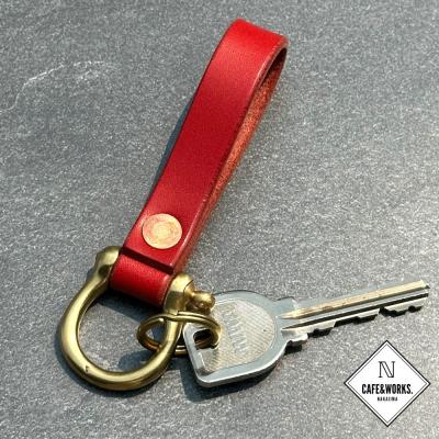 ふるさと納税 紋別市 レザークラフト:真鍮シャックル本革レザーキーホルダー小(レッド) |  | 01