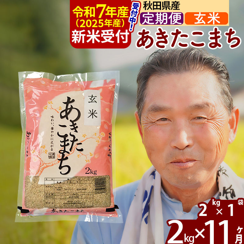 ※令和7年産 新米予約※《定期便11ヶ月》秋田県産 あきたこまち 2kg【玄米】(2kg小分け袋) 2025年産 お届け時期選べる お届け周期調整可能 隔月に調整OK お米 おおもり