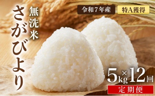 [令和7年産] ＜定期便12回＞ 特A評価 さがびより 無洗米 5kg×12回