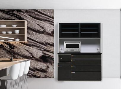 （ブラック木目）【開梱設置】 オッド キッチンボード 幅150cm 耐震 引き戸 食器棚 オープンボード 完成品 カップボード ダイニングボード 150幅 大川家具