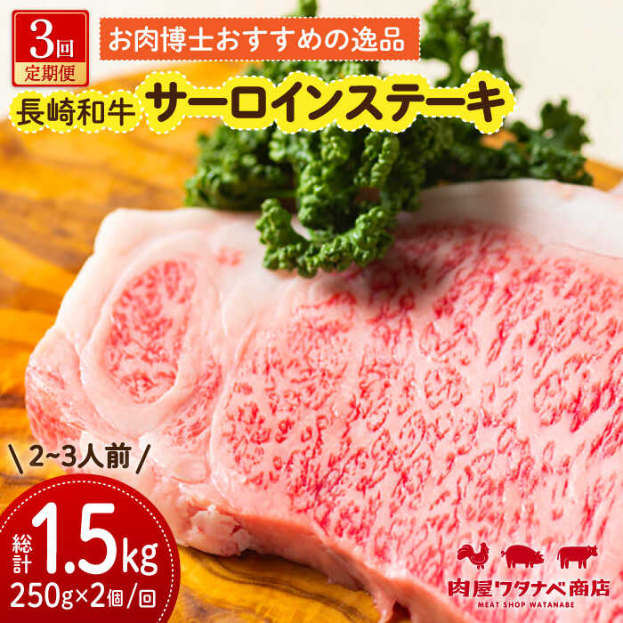 【ふるさと納税】【3回定期便】 長崎和牛 サーロインステーキ 250g×2枚 長与町/ワタナベ商店[ECT010] 定期便 ていきびん 国産 長崎 和牛 肉 サーロイン ステーキ さーろいん すてーき 焼肉 冷凍 贈答 ギフト 柔らかい 甘み ステーキソース ジューシー おいしい 送料無料
