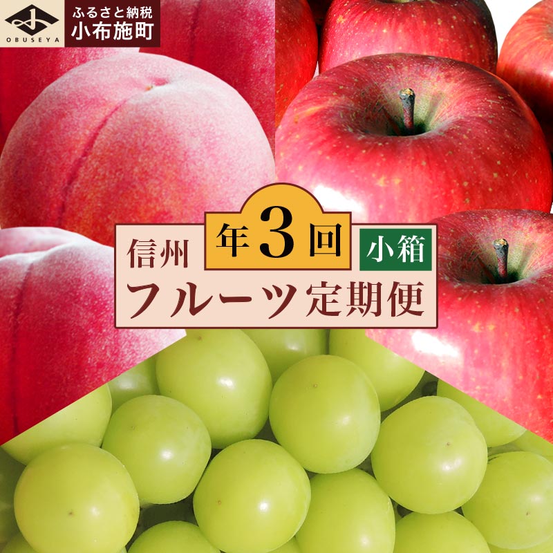 ［3回定期便］ 信州のフルーツ3回コース 小箱［小布施屋］定期便 先行予約 フルーツ 数量限定 白桃 シャインマスカット ぶどう りんご お楽しみ 3回お届け 長野県産 信州産 令和8年産 【2026年7月～12月発送】
