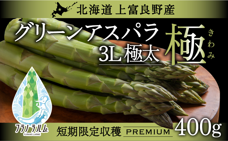 【令和8年産】先行予約 北海道 上富良野産 グリーン アスパラガス 3L サイズ 400g アスパラ 上富良野町 令和7年 発送 野菜 やさい【オンライン決済限定】
