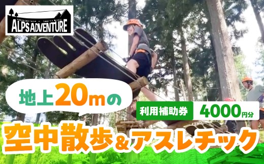 アルプスアドベンチャー利用補助券 4000円 宿泊補助券 アスレチック アウトドア キャンプ 鷲ヶ岳スキー場 ジップライン アクティビティ 郡上市 岐阜県 郡上