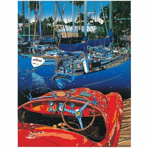 版画 鈴木英人版画 「情熱に生きる 2」 フレーム付き 絵画 アート 絵 芸術 インテリア サイン入り アメリカ フロリダ 運河 ヨット クルーザー 逗子市 神奈川県